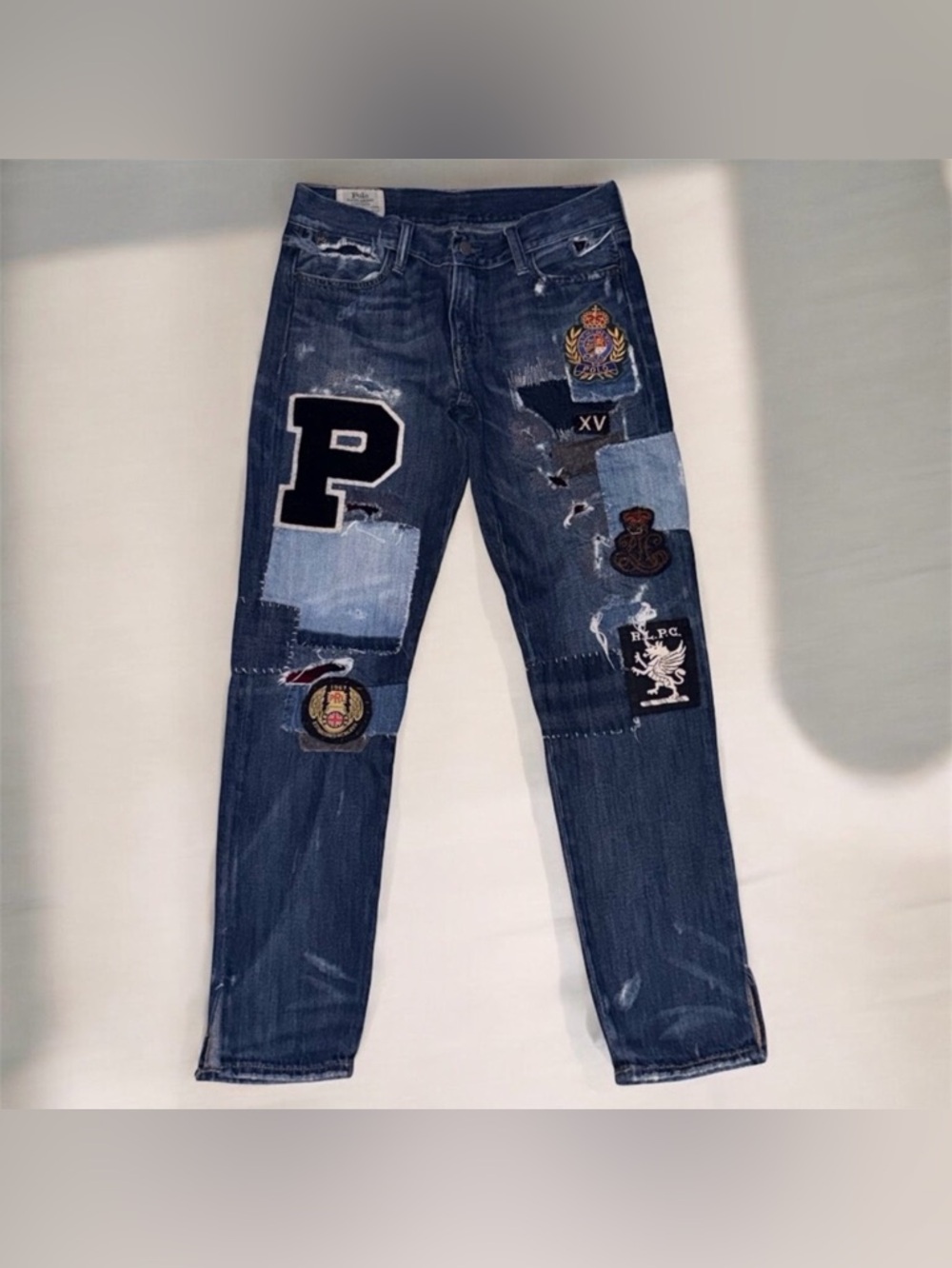 RARE Polo Ralph Lauren Patchwork Jeans Astor Slim Boyfriend Size 25 Distressed